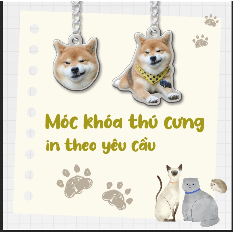 Móc khóa custom pet cute chó mèo đáng yêu in theo yêu cầu