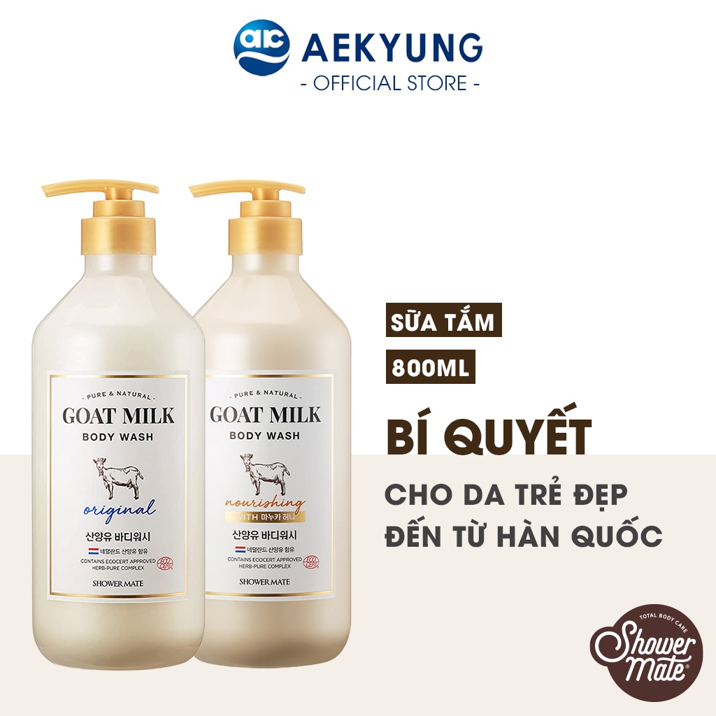 Sữa Tắm Dê Dưỡng Ẩm Trắng Da Shower Mate Goat Milk Lưu Hương Lâu, Giảm Mụn Lưng, Chống Lão Hoá Cho Da Mềm Mịn 800Ml