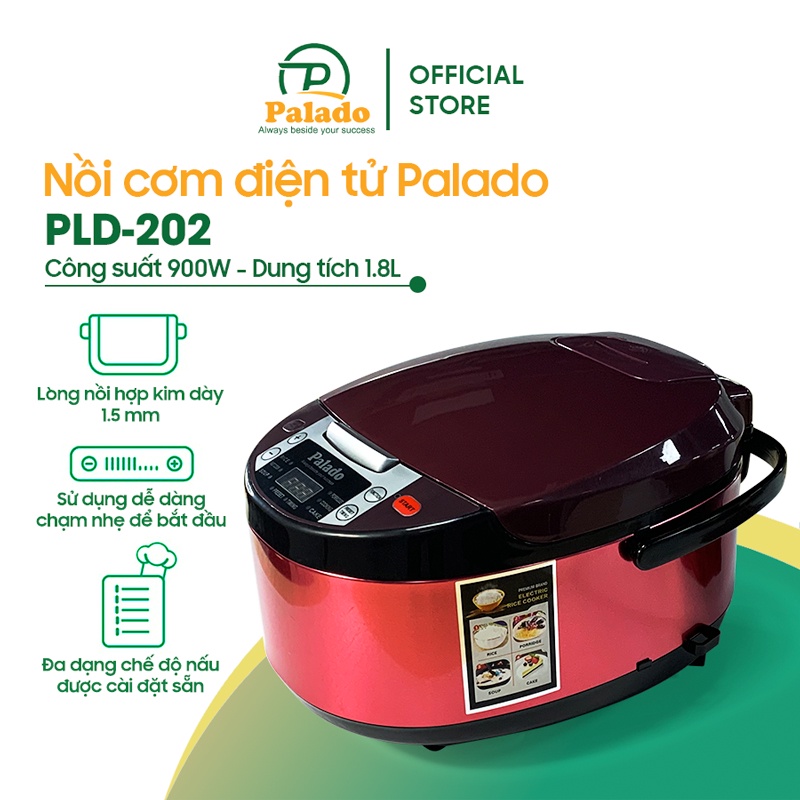 Nồi cơm điện tử thông minh PALADO 1,8L 900W - Màu mận chín sang trọng - BẢO HÀNH 12 THÁNG