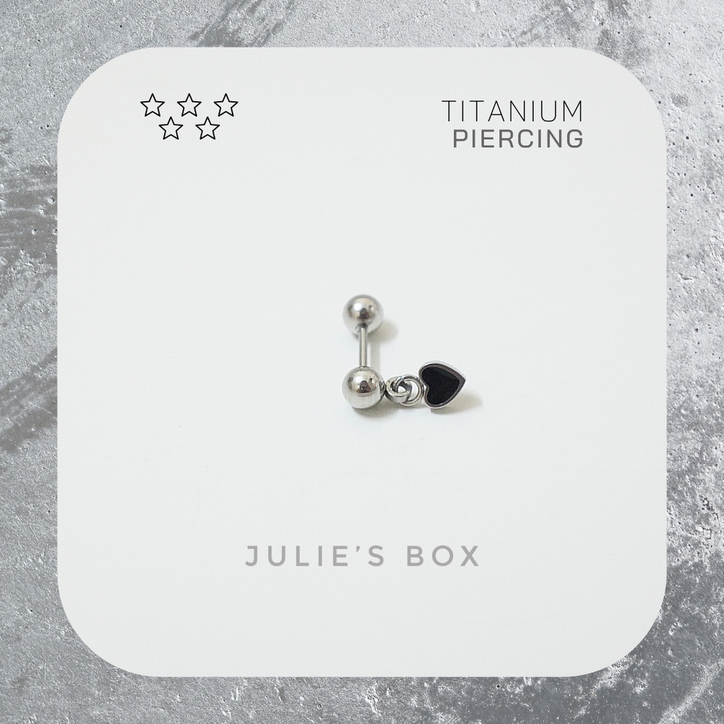 Khuyên Tai Unisex Bi Charm Trái Tim Nền Đen Màu Bạc Titan Không Đen Không Ngứa Không Gỉ julies box 66