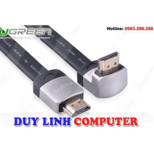 Cáp HDMI 2M dẹt nghiêng góc 90 độ chính hãng Ugreen 10279 hỗ trợ 3D 4K