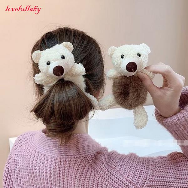 Dây Cột Tóc Hình Tai Thỏ Phủ Lông Dễ Thương Thời Trang Thu Đông Cho Bé Gái