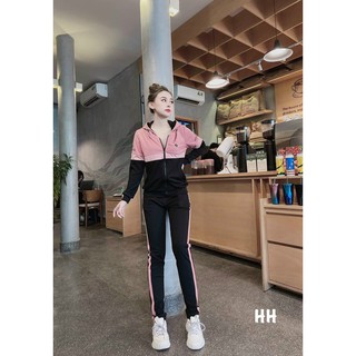 Bộ set thể thao có mũ kéo khóa phối 3 màu