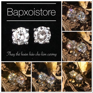 Moissanite - 1 đôi bông tai Moissanite chủ 4,5 ly trắng D, kiểm định; Bạc mạ bạch kim NHỮNG VIÊN MOISSANITE ĐẸP NHẤT