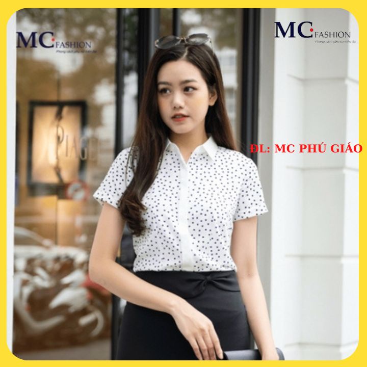 Áo Cộc Tay Sơ Mi Nữ Chấm Bi Công Sở Mc Fashion Màu Trắng Chất Silk Lụa Mềm Mịn Mát Không Nhăn A616