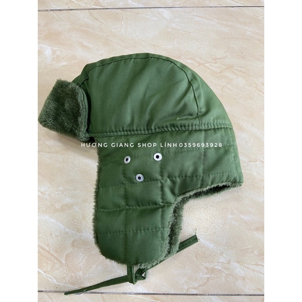Mũ lông mùa đông màu xanh lính chống rét đẹp