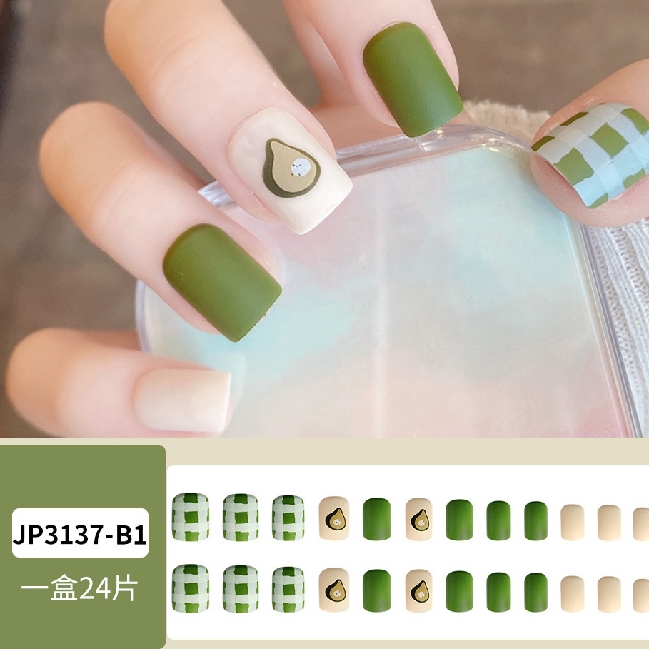 Móng tay giả thiết kế quả bơ giá rẻ đẹp màu xanh có hộp Nail box đẹp MINIGIRL MG06