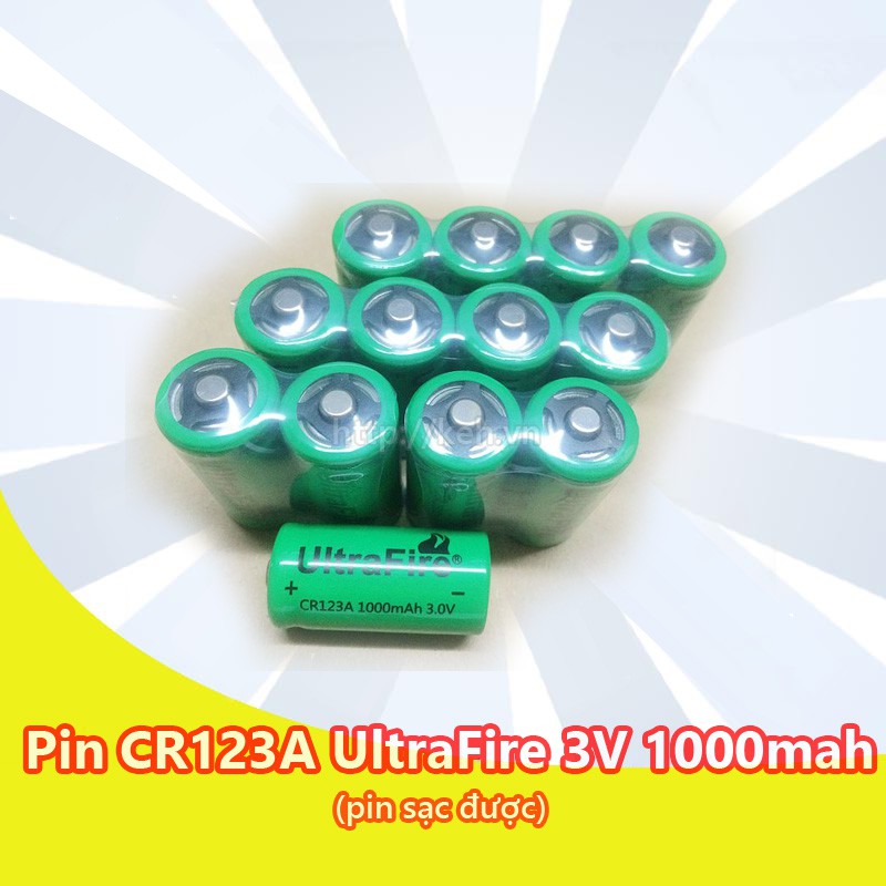 Pin, Sạc pin CR123A UltraFire 3V 1000mah rechargeble ( CR123 16340 ) cho máy ảnh film, máy đo khoảng cách