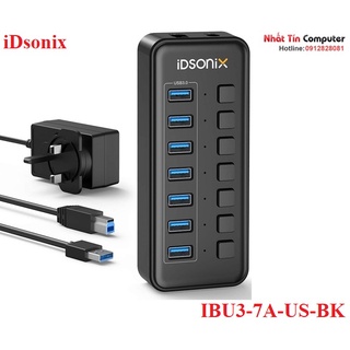 Hub chia usb 3.0 ra 7 cổng hỗ trợ 5gbps idsonix ibu3-7a-us-bk cao cấp kèm nguồn 12v/2a