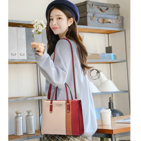 Túi Tote Cỡ Lớn Thiết Kế Chắp Vá Màu Sắc Xinh Xắn Thời Trang Cho Nữ