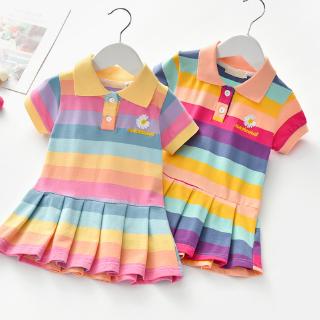 Đầm công chúa tay ngắn trang trí họa tiết hoa cúc và cầu vồng dễ thương dành cho bé gái
