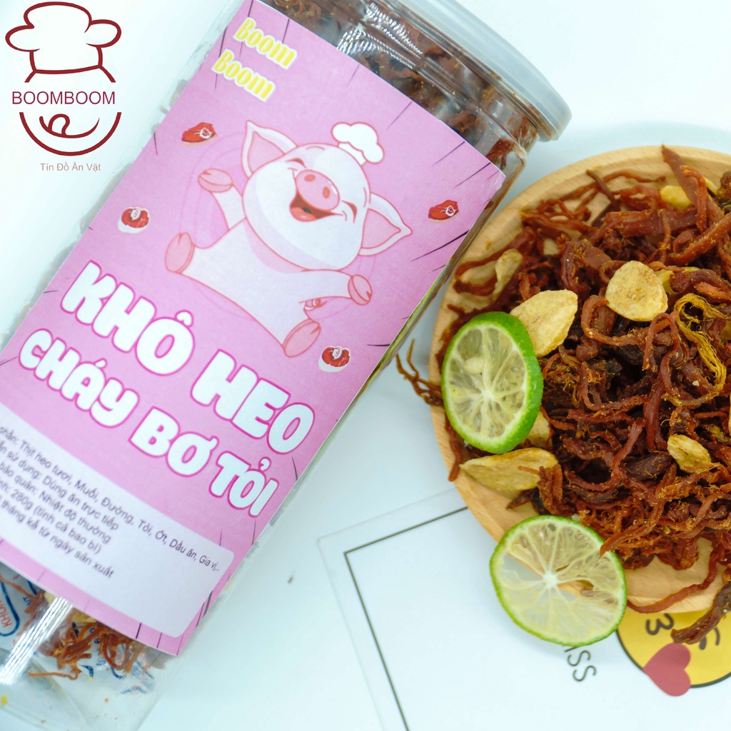 Khô heo, khô lợn cháy bơ tỏi 300g BoomBoom (cay vừa) đồ ăn vặt Hà Nội vừa ngon vừa rẻ | BigBuy360 - bigbuy360.vn
