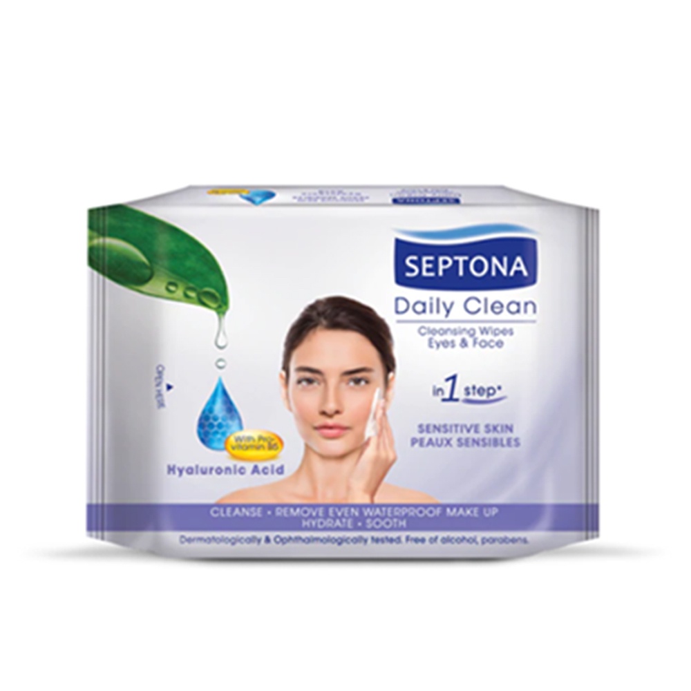 Khăn ướt tẩy trang hằng ngày Hyaluronic Acid và Pro-vitamin B5  - Septona/Daily Clean Cleansing Wipes Eyes &amp; Face Hyalur