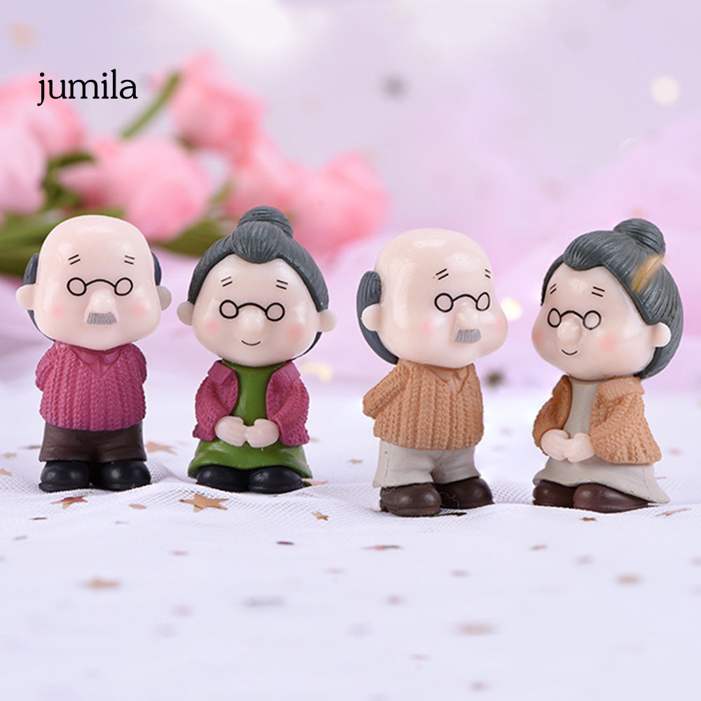 Set 2 Tượng Ông Bà Cụ Trang Trí Tiểu Cảnh