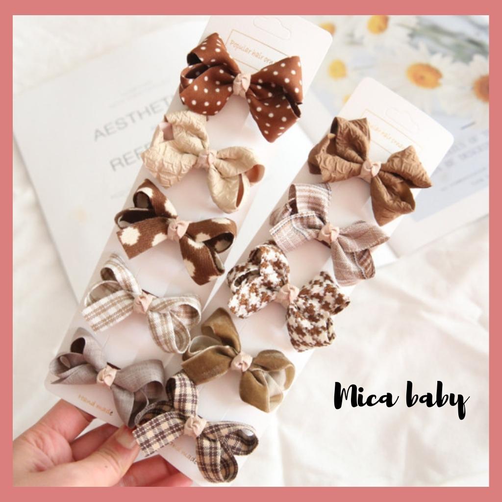 Set 5 kẹp tóc nơ bọc vải phong cách hàn quốc xinh xắn cho bé gái KT27 Mica Baby
