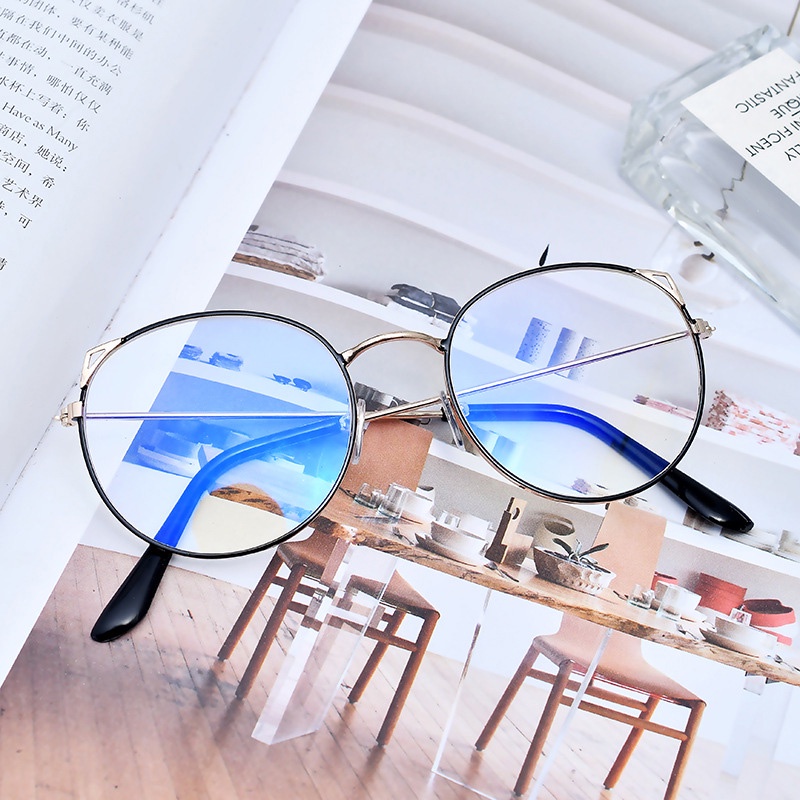 Mắt Kính Gọng Tròn Hình Tai Mèo Phong Cách Retro Thời Trang Cho Nữ