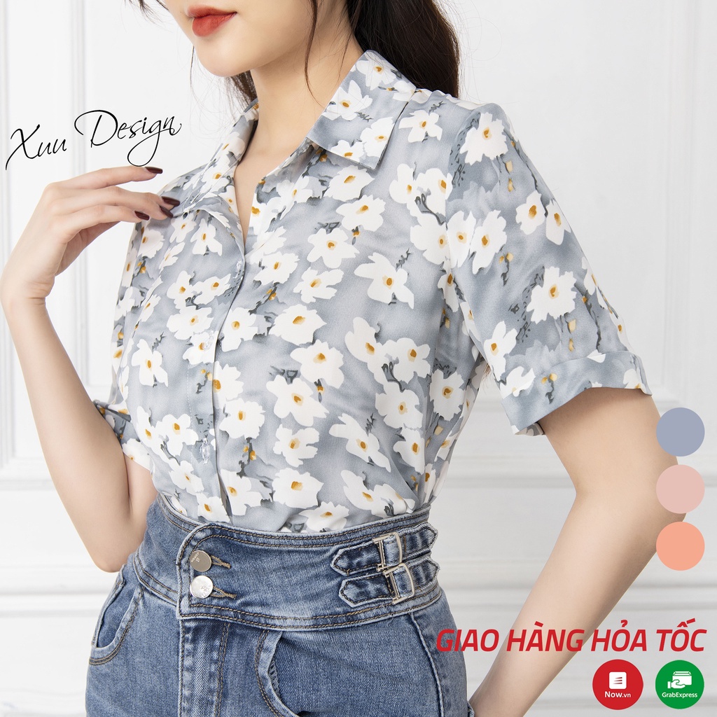 Áo sơ mi nữ họa tiết hoa cúc XUU, thiết kế đơn giản trẻ trung SK10
