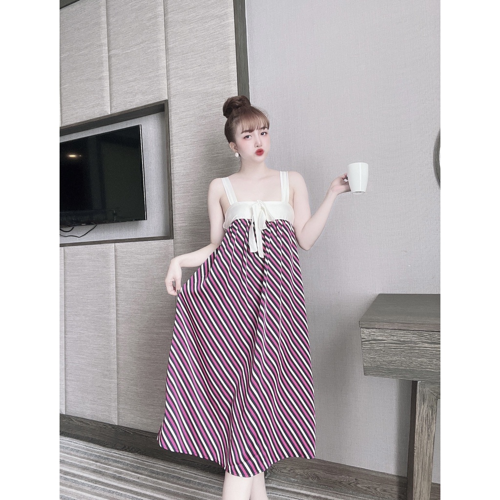 Váy Ngủ Sexy Nữ, Váy Ngủ Latin Phối Lưới Nơ Lưng Dưới 57Kg