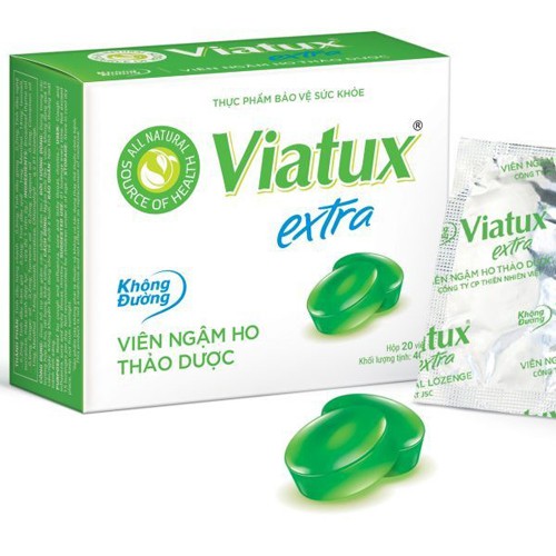 Viên Ngậm Ho Thảo Mộc Viatux Extra Hộp 20v -Hỗ trợ Giảm Đau Rát Họng, Long Đờm