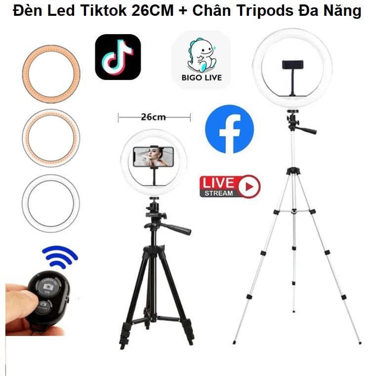 Đèn Led Quay Tiktok 26cm - Chụp Ảnh, Quay Phim, Livestream, Tặng Kèm Chân Tripods, Remote Chụp Ảnh Từ Xa - Bảo Hành 6T | WebRaoVat - webraovat.net.vn