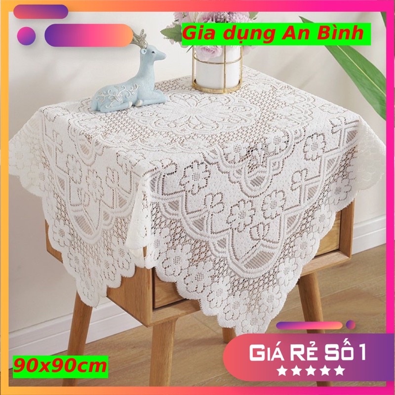 Khăn Trải Bàn Ren Hoa Trắng Kem Decor Vintage Cho Bàn Vuông, Tròn, Chữ Nhật Siêu Xinh