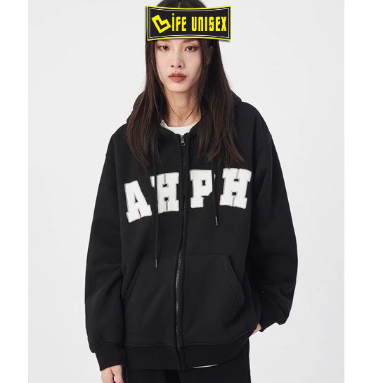 Áo Khoác Hoodie Nỉ AHPH Nam Nữ Ulzzang Unisex Dây Kéo, Áo Khoác Nỉ Form Rộng LIFE UNISEX