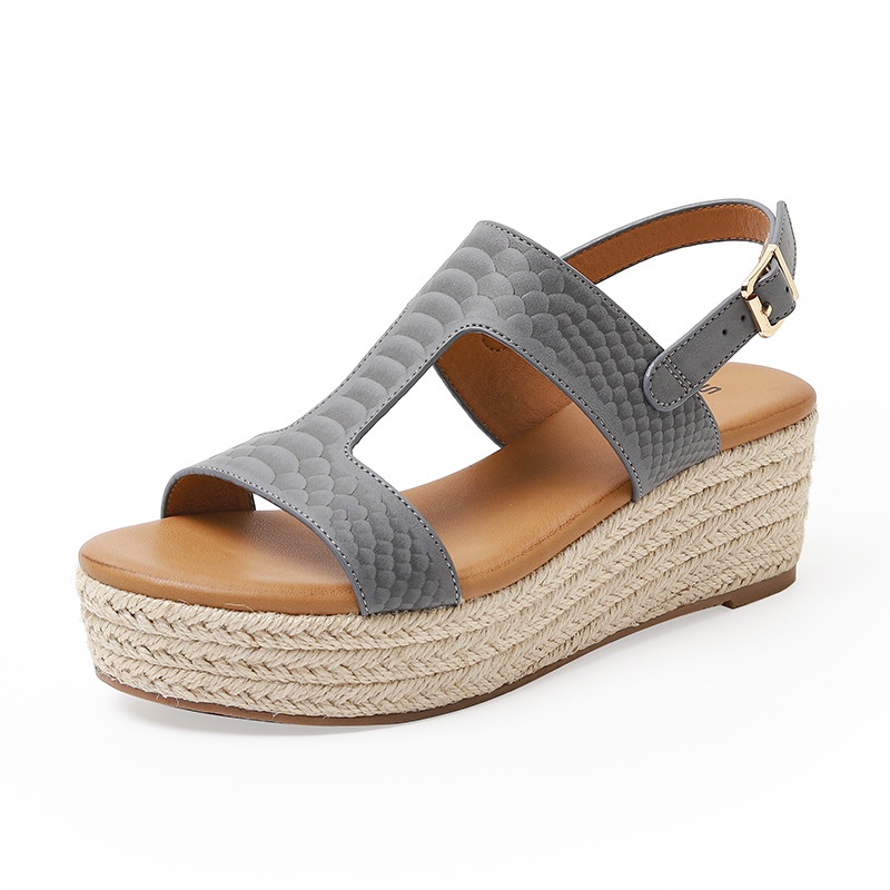 Giày Sandal Đế Xuồng Đan Cói Hở Mũi Thời Trang Retro Cho Nữ