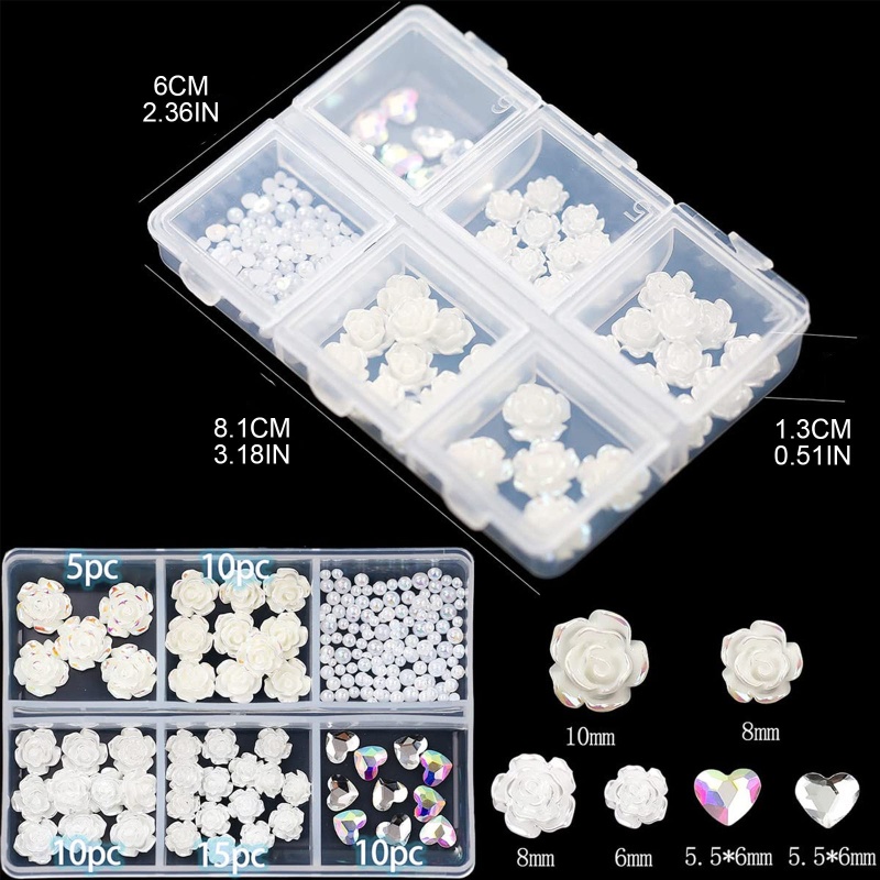 Sa Hộp Phụ Kiện Trang Trí Móng Tay 3D Hình Hoa / Trái Tim Xinh Xắn