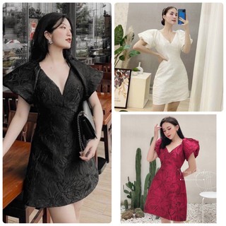ĐẦM GẤM CỔ V TAY PHỒNG