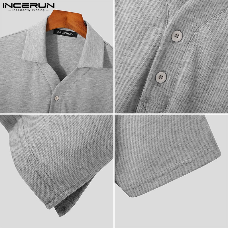 Áo thun polo INCERUN tay ngắn màu sắc tinh khiết thời trang mùa hè cho nam