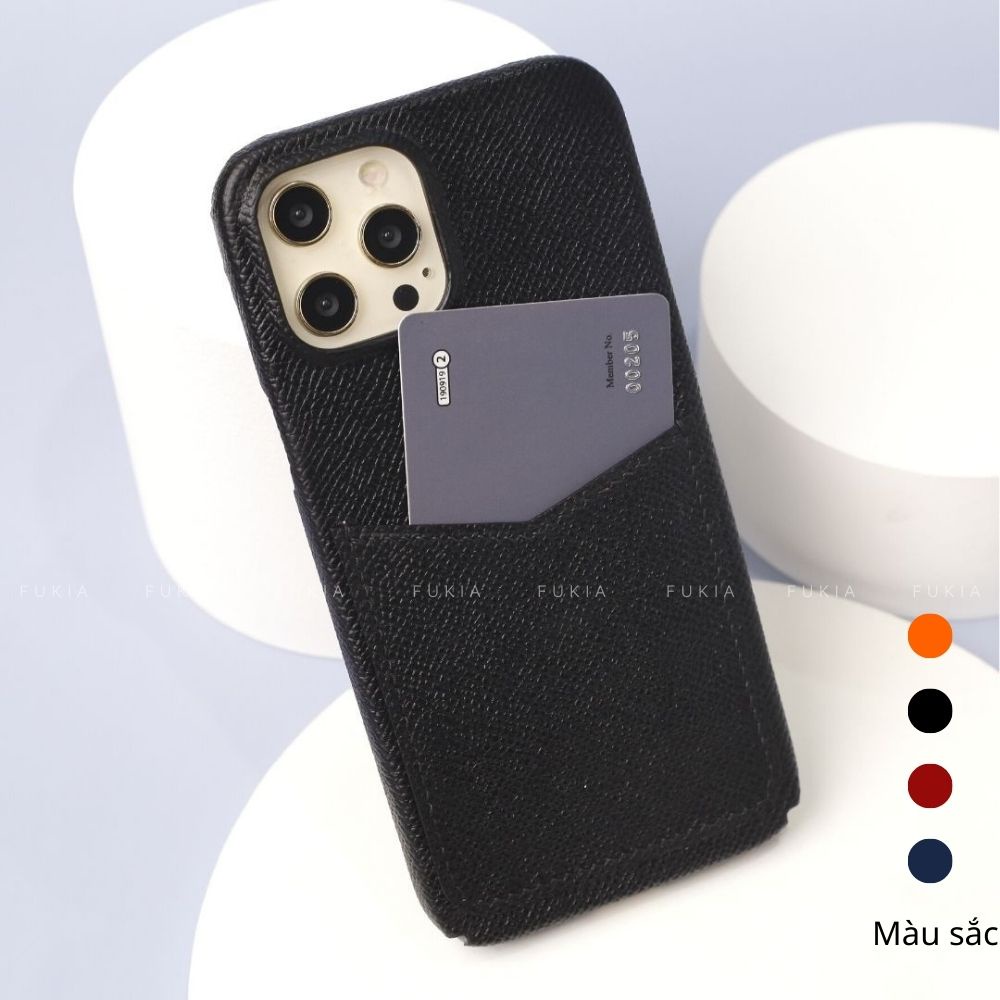 Ốp da thủ công khe thẻ Epsom dành cho IPhone 13 Promax/ 13 Pro/ 13/ 12 Promax/ 12 Pro/ 12 / 11 Promax FUKIA ODTC108