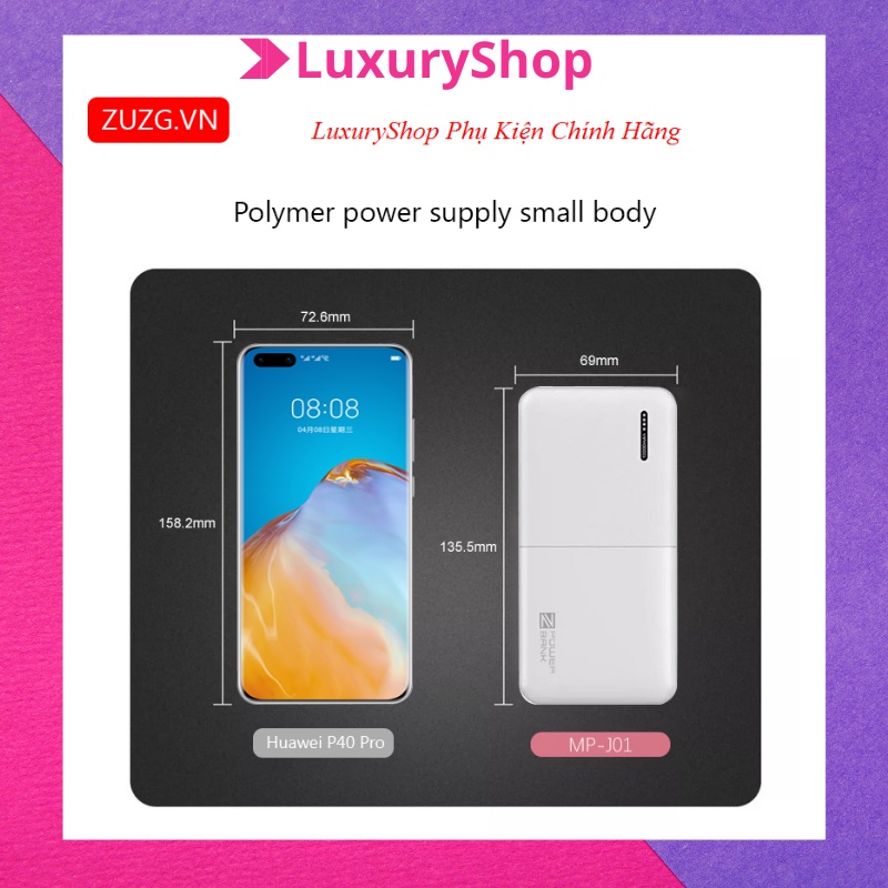 Pin dự phòng 10000mah, cục sạc dự phòng giá rẻ ZUZG MP-J01 bảo hành 6 tháng SDP01