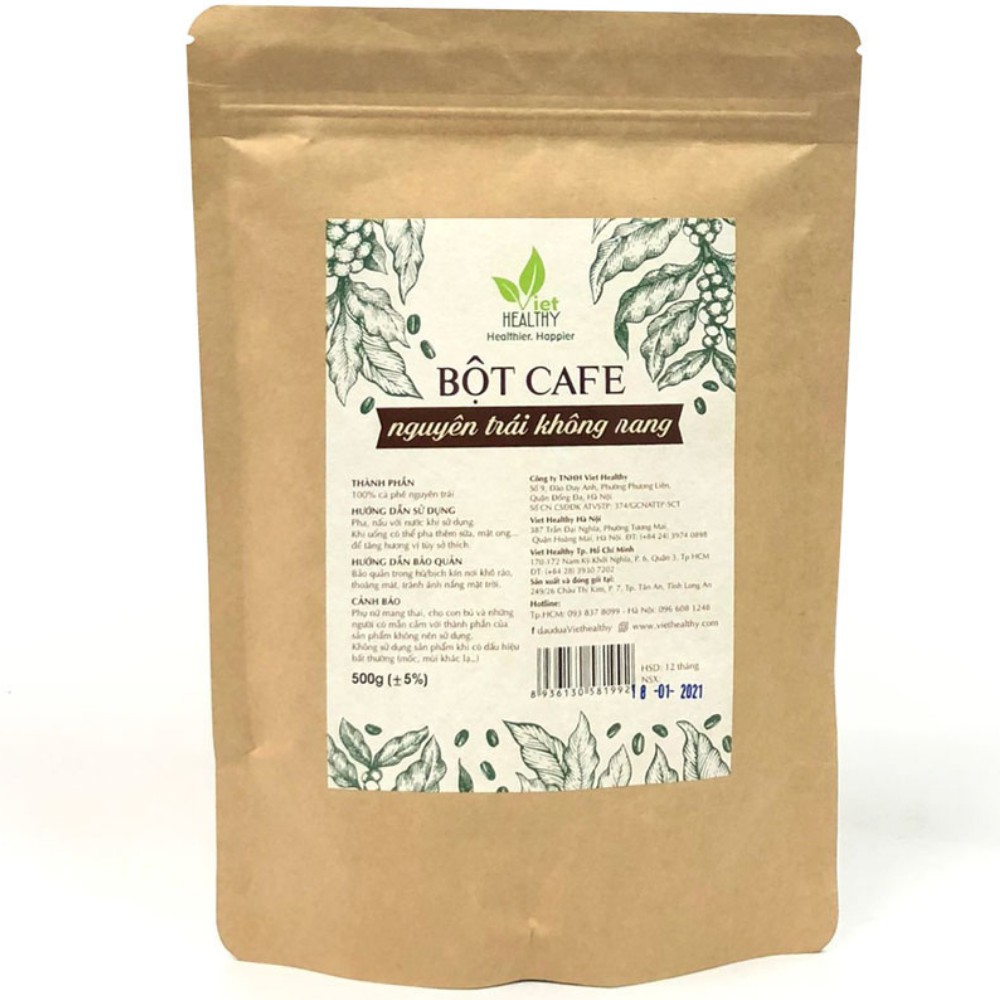 Bột cafe nguyên trái, không rang 500g Viethealthy