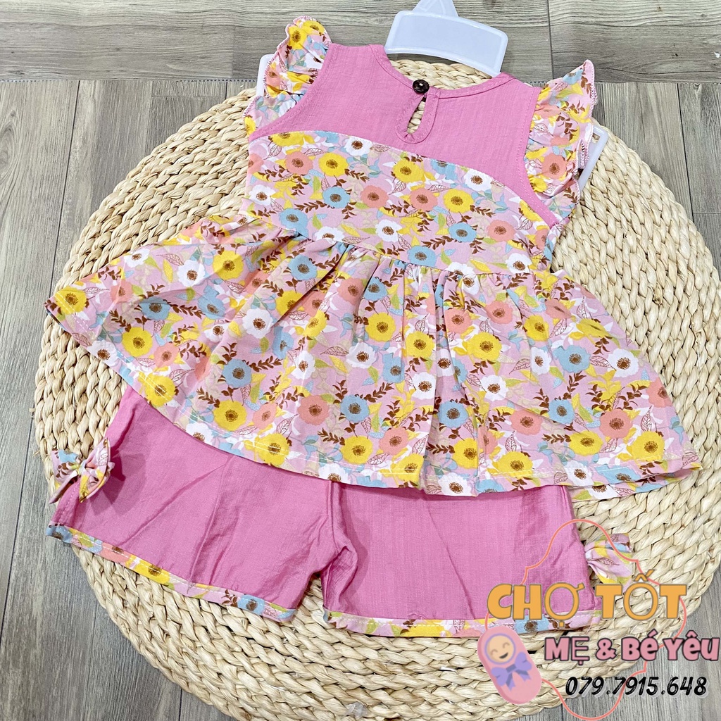 Bộ short sát nách bé gãi vải đũi hoa