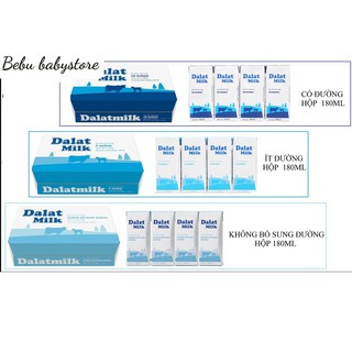 Dalat Milk Thùng 48 hộp 180ml Sữa Tươi Tiệt trùng Có đường, Ít đường, Không bổ sung đường