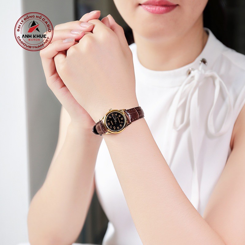 Đồng hồ Casio LTP-V001GL-1BUDF dây da - Mặt đen - viền mạ vàng