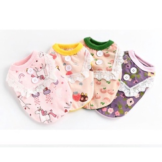 Áo ba lỗ viền ren cho chó mèo vải thun mát cực xinh cực xịn viền ren may tay