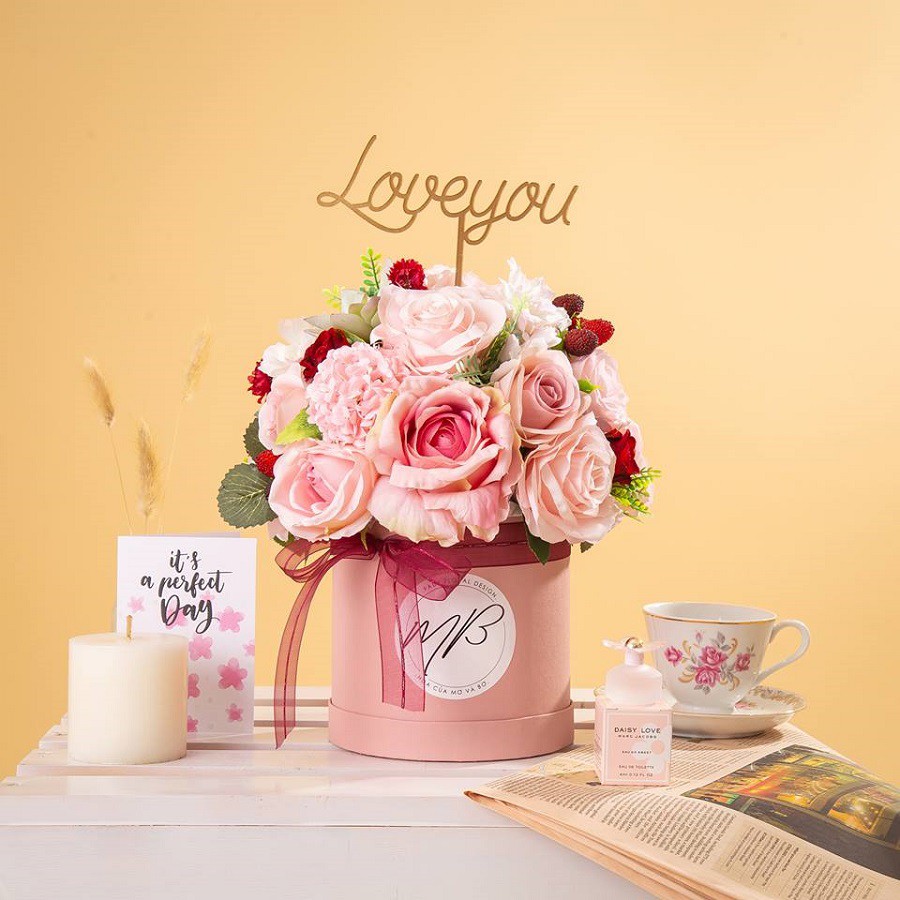 Lẵng hoa lụa tròn Lava Cherry