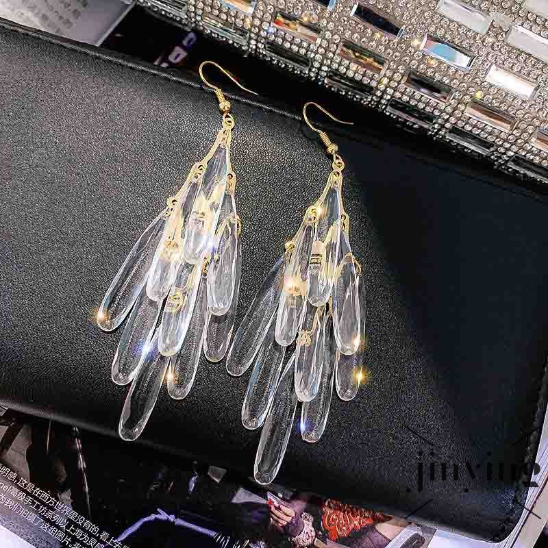 GETNOIVAS Khuyên tai pha lê dáng dài phong cách Âu Mỹ cá tính