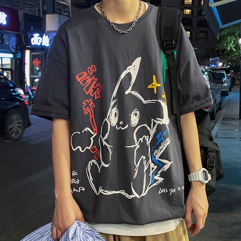 Áo Thun Tay Lỡ Thoáng Khí In Hình Pikachu Thời Trang Cho Nam Và Nữ Size M-5XL