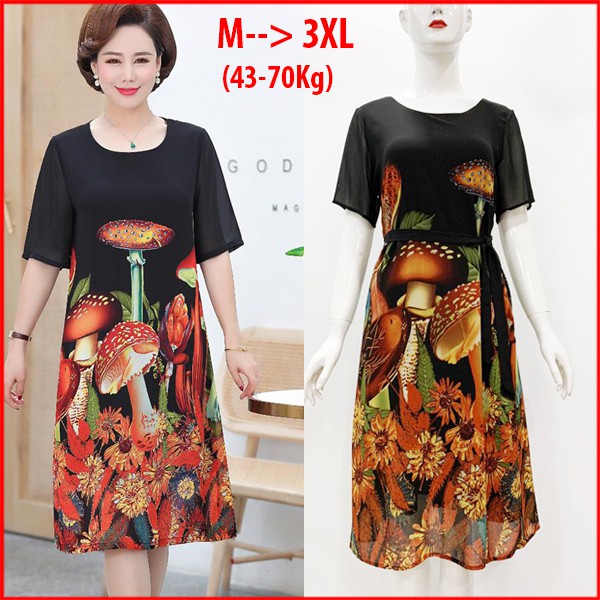 [M-&gt;4XL] THỜI TRANG TRUNG NIÊN-ĐẦM VOAN 2 LỚP, KIỂU ĐẦM SUÔNG TRUNG NIÊN CỔ TRÒN IN HOA SEN 3226 3242 3280 3209 3303