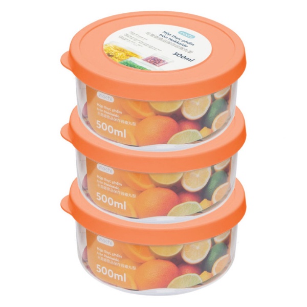 [Bộ 3] Hộp nhựa đựng thực phẩm thức ăn Hokkaido tròn INOCHI nhựa cao cấp trong suốt bền kín chịu nhiệt cao