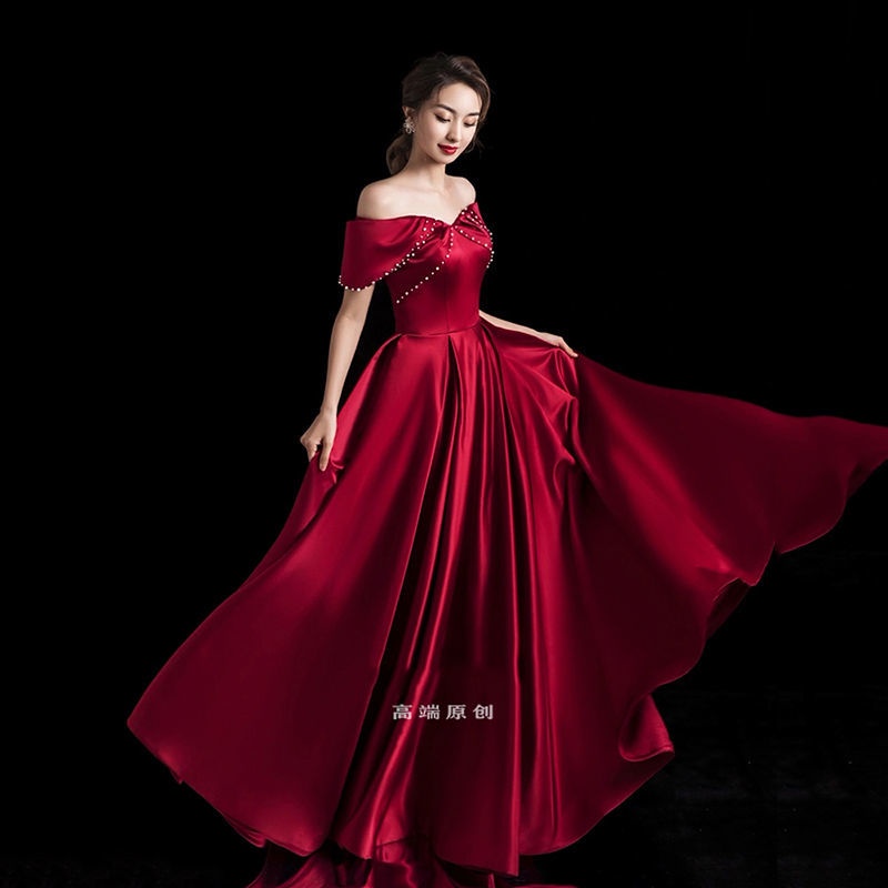 * * V * l Đầm Dự Tiệc Tối Dáng Dài Hở Vai Thanh Lịch Quyến Rũ Phong Cách Mới 2024 Cho Nữ