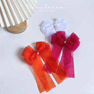 🎀 KẸP TÓC NƠ VOAN TIỂU THƯ DÀI PHỐI HẠT - [ Nhà Nấm handmade]