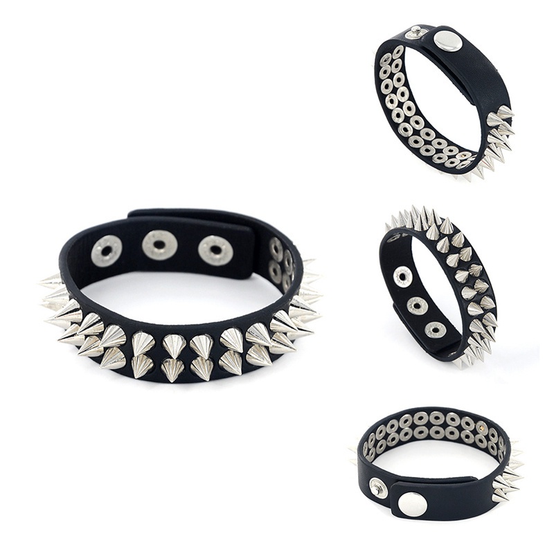 Vòng tay da đính đinh tán phong cách gothic cá tính cho nam và nữ