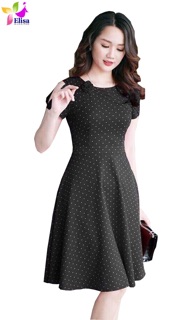 Đầm xoè chấm bi hoa mí cổ DVCC86