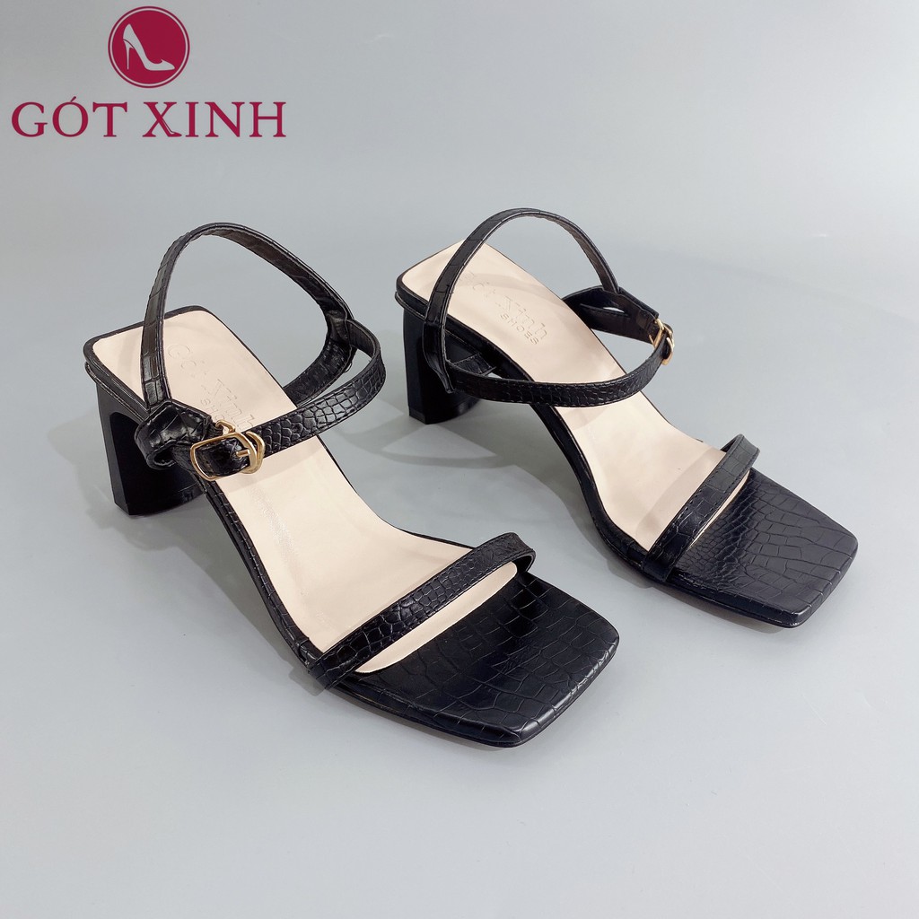 Giày sandal cao gót nữ 5cm GÓT XINH GD15 quai ngang dập vân da rắn