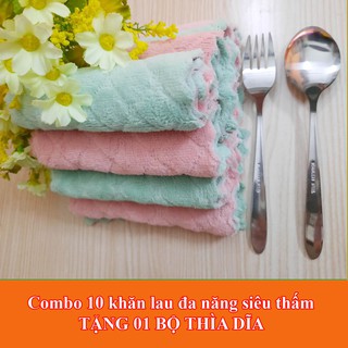 Combo 10 khăn lau đa năng Tặng 01 bộ thìa dĩa sáng bóng