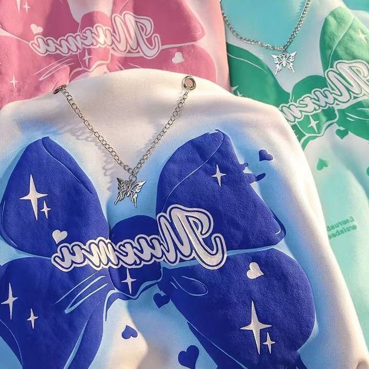 Áo Hoodie Y2K Dáng Rộng In Họa Tiết Thắt Nơ Thời Trang Xuân Thu Cho Cặp Đôi