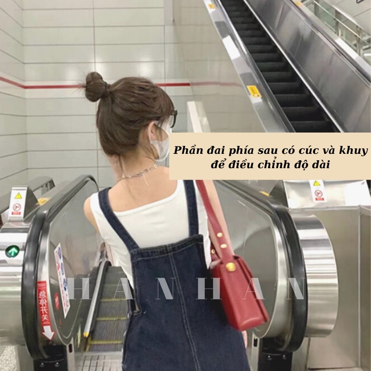 Yếm váy bò xanh đậm nữ dáng dài xẻ tà phía sau năng động phong cách ulzzang Hàn Quốc